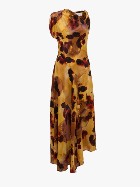Sleeveless Draped Midi Dress In Amber Floral Print