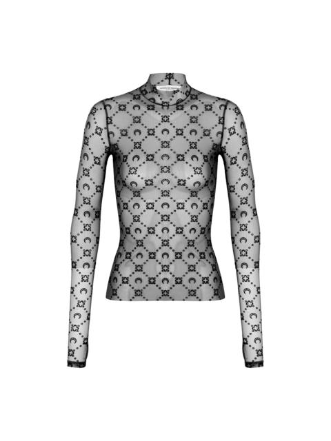 Moonogram Mesh Flock High Neck Top