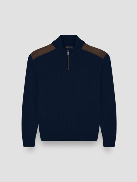 WOOL CASHMERE HALF ZIP SWEATER WITH SUEDE DETAILS
