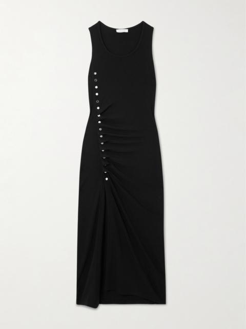 Gathered Embellished Jersey Midi Dress