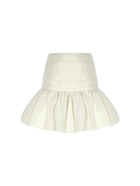 Lina Ruched Silk-Taffeta Bubble Mini Skirt white