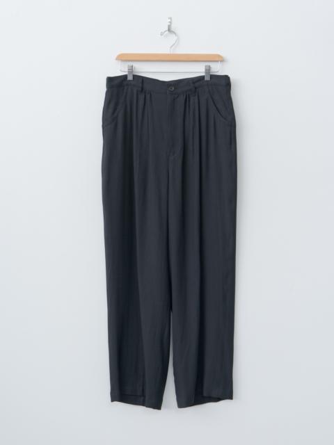 Linen Acetate Front Gather Wide Trousers - Black