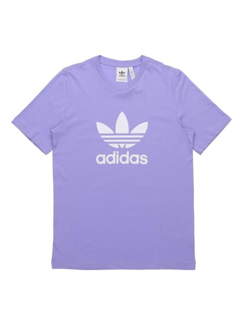 adidas originals Trefoil Casual Sports Logo Printing Knit Short Sleeve Purple GN3481