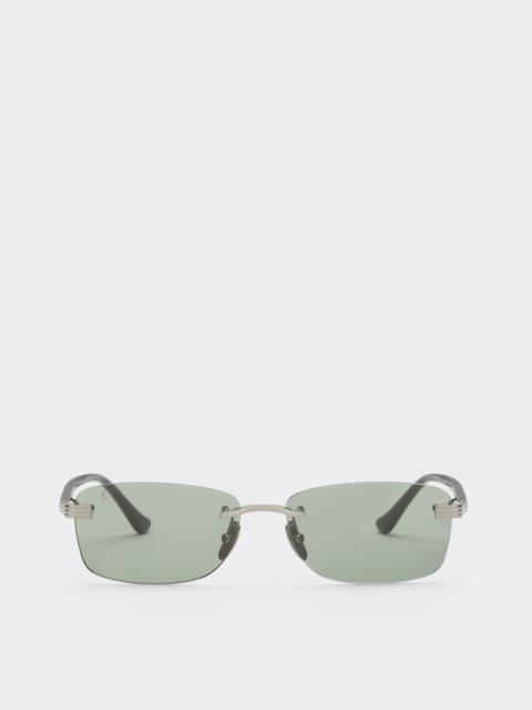 Ferrari sunglasses in  brushed silver titanium and acetate with green lenses