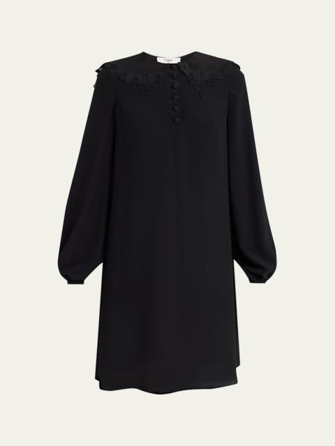 Floral Embroidered Silk Knee-Length Dress