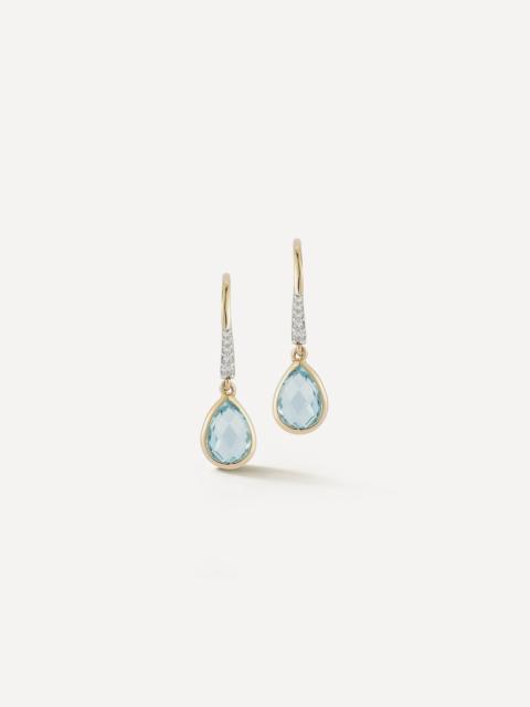 14ct Gold Bezeled Blue Topaz Drop Earrings