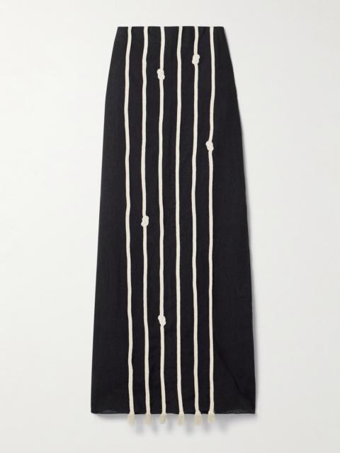 Bucanera Appliquéd Fringed Linen Maxi Skirt