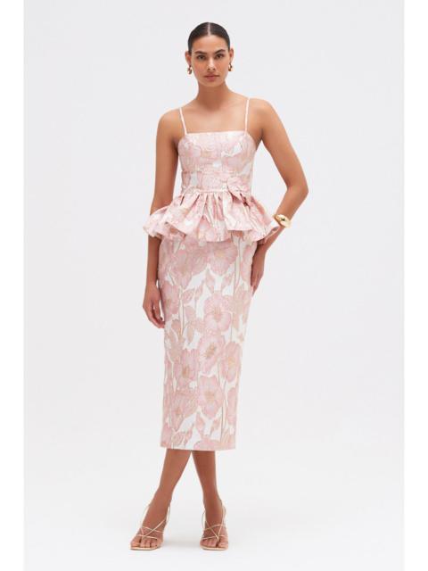 PETAL JACQUARD PEPLUM MIDI DRESS