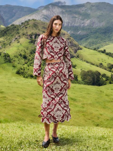 Bicolor Jacquard Waves Midi Skirt