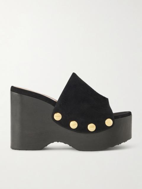 60 Studded Suede Platform Wedge Mules