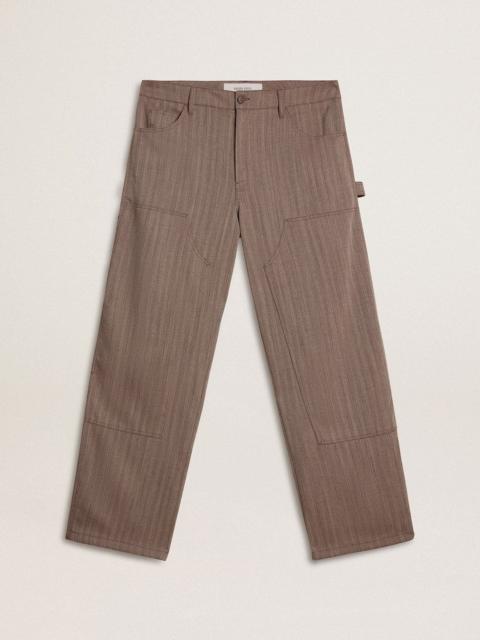 Men’s wool blend pants in light brown micro chevron
