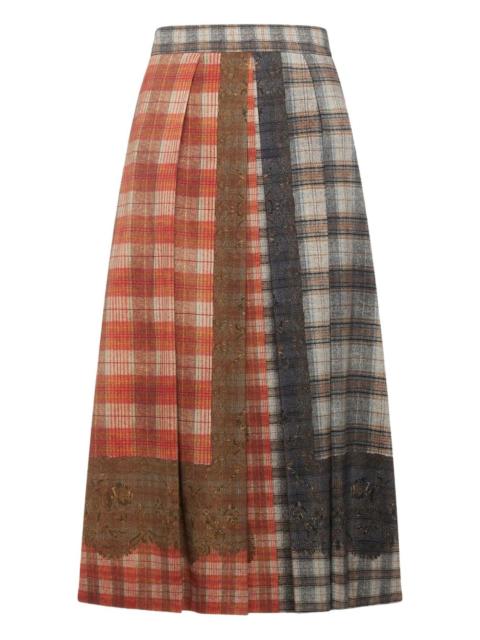 check-pattern midi skirt