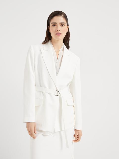 Viscose and linen fluid twill blazer with belt and monili