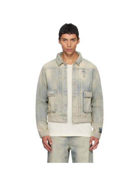 Blue Concealed Button Denim Trucker Jacket