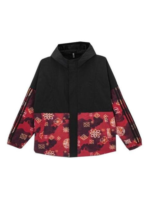 adidas neo M Cny Wb limited Colorblock Sports Hooded Jacket Black Red HM9887