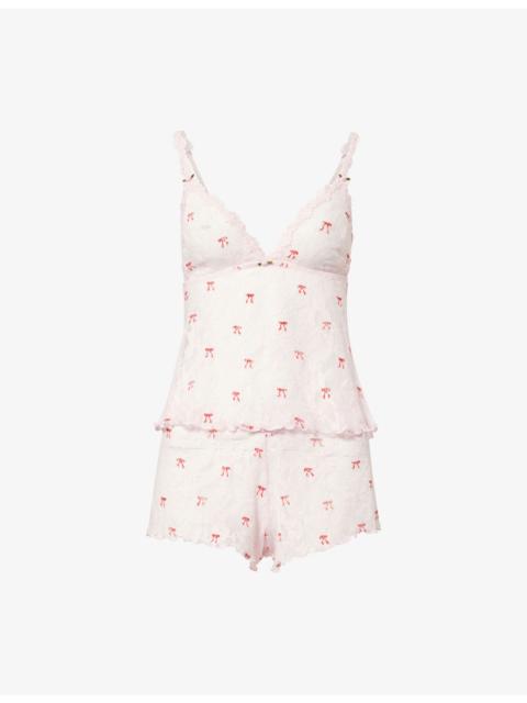 Bow-Pattern Stretch-Lace Pyjama Set