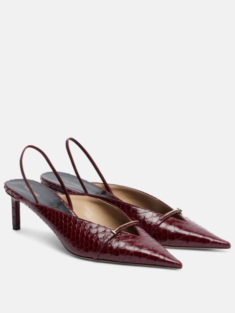 Croc-effect leather slingback pumps