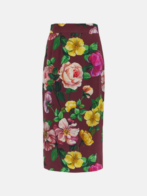 Floral silk-blend charmeuse midi skirt