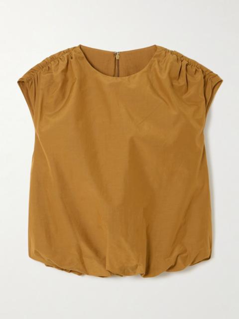 Cosma gathered cotton and silk-blend voile top Yellow