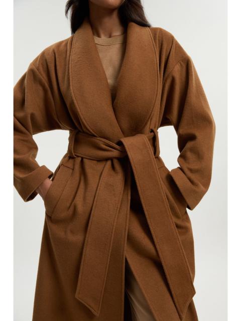 Brushed Wool  Belted Wrap Tailored Maxi Coat