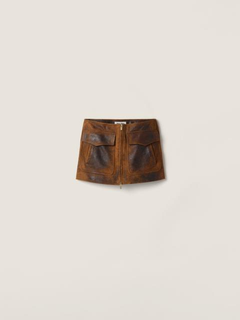Waxed suede leather mini-skirt