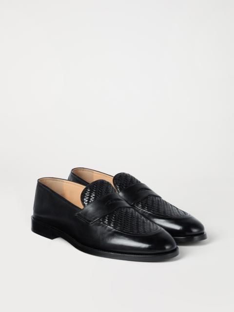 Braided calfskin and polished calfskin penny loafers