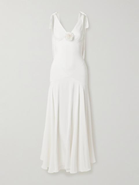 Embellished Velvet-trimmed Silk-crepe Maxi Dress