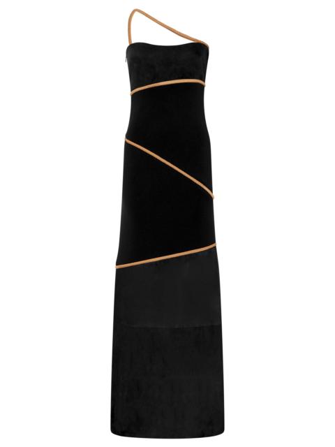 Tibor Rope Strapless Maxi Dress in Black Suede & Merino Wool