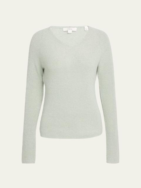 Metallic Ribbed V-Neck Sweater