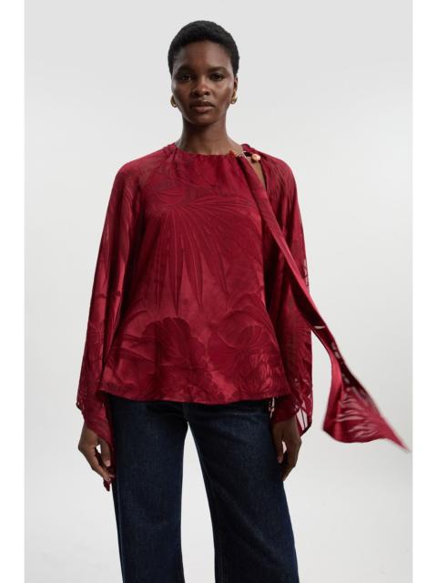 Devoure Flared Sleeve Woven Blouse With Trim Detail