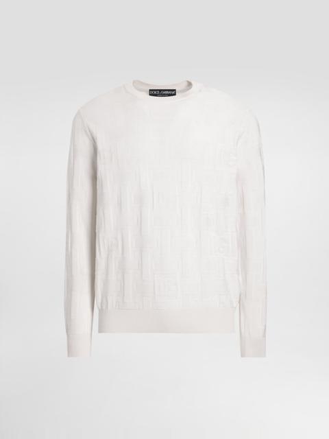Silk round-neck sweater with all-over DG logo embroidery