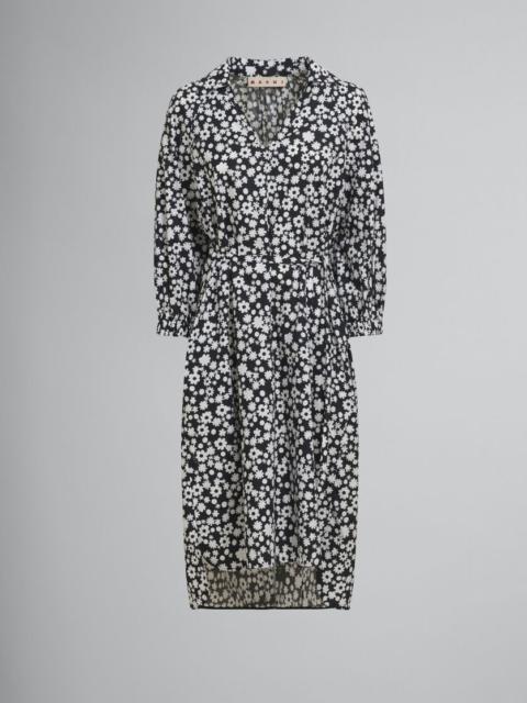 BLACK AND WHITE COTTON POPLIN SHIRT DRESS WITH POP FIELDS MOTIF