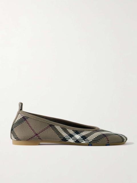 Checked jacquard-knit ballet flats Beige