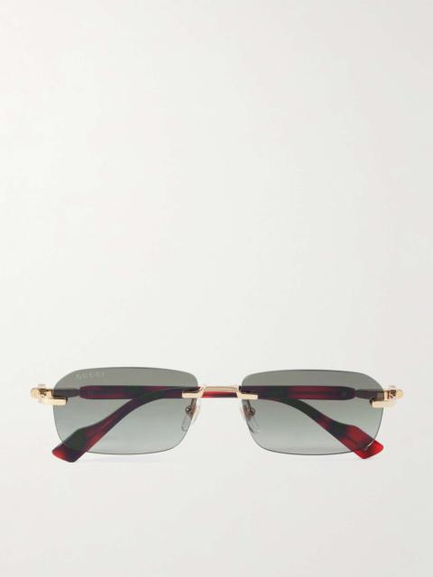 Rimless Rectangular-Frame Gold-Tone and Tortoiseshell Acetate Sunglasses