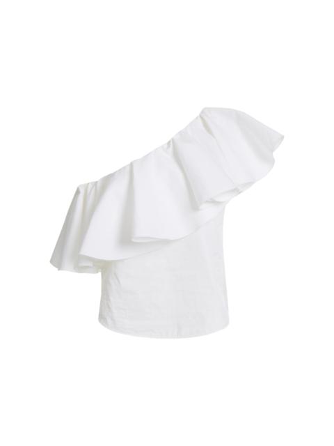 Asymmetric Ruffled Cotton Top off-white