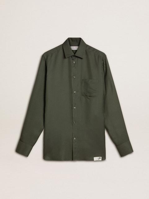 Men's dark green shirt with vertical stripes