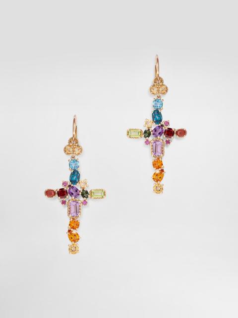 Rainbow alphabet earring in yellow gold with multicolor fine gems