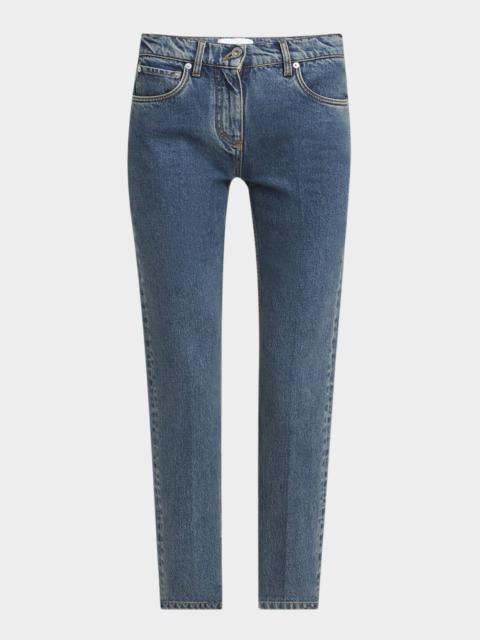 Laser Stone Washed Denim Slim-Leg Ankle Jeans