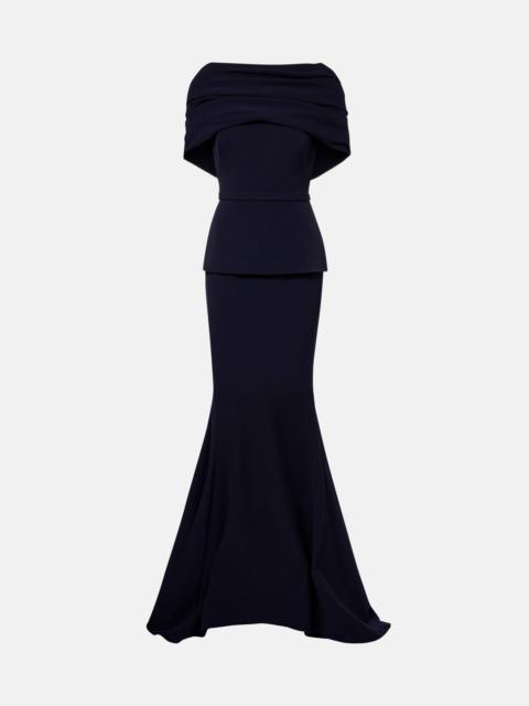 Loura off-shoulder crêpe gown