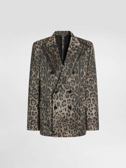 Leopard-print jacquard double-breasted jacket