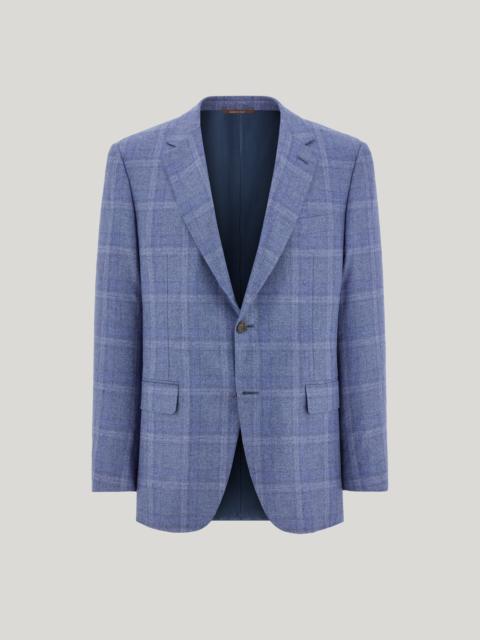 LIGHT BLUE AND BLUE SILK AND CASHMERE REGULAR-FIT OVERCHECK JACKET