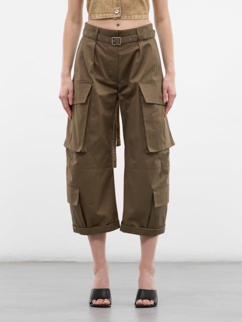 Khaki Twill Cropped Cargo Pants