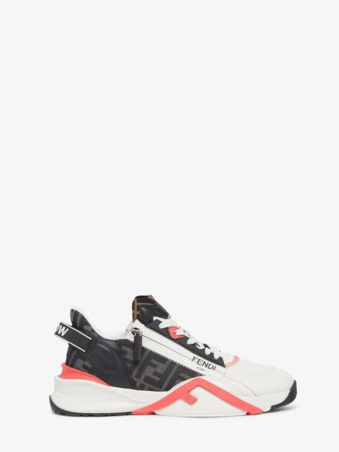 Slip-on sneakers with elastic laces, side zipper and corrugated sole with engraved F. Fendi Flow let