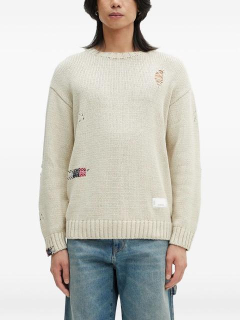 distressed embroidered sweater
