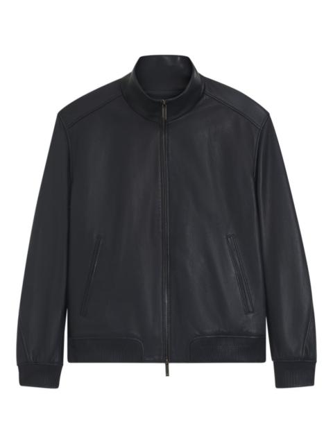 zip-up leather bomber jacket