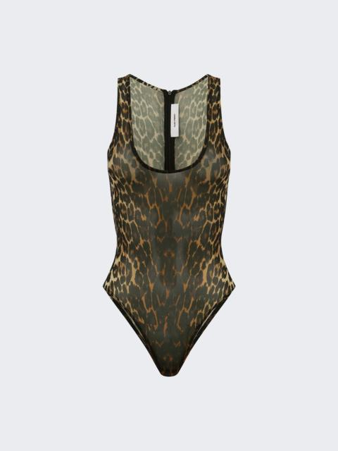 Powermesh Scoop Singlet Bodysuit Leopard Print