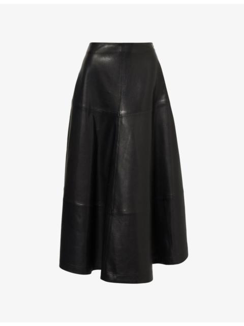 Opera Flared Leather Midi Skirt