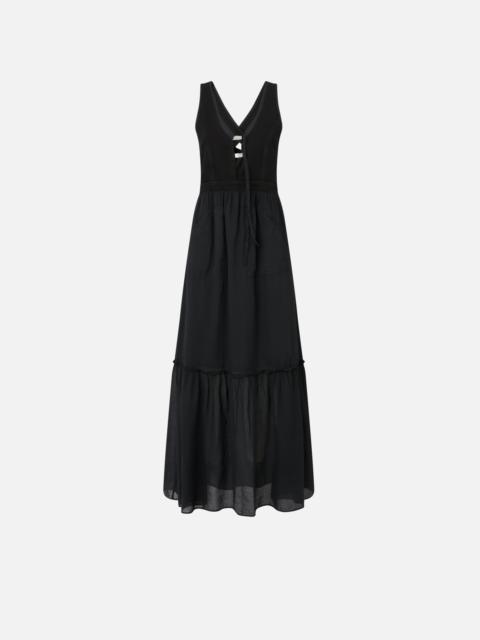 LONG SLEEVELESS COTTON DRESS WITH NECKLINE