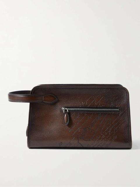 Morning Debossed Full-Grain Venezia Leather Wash Bag