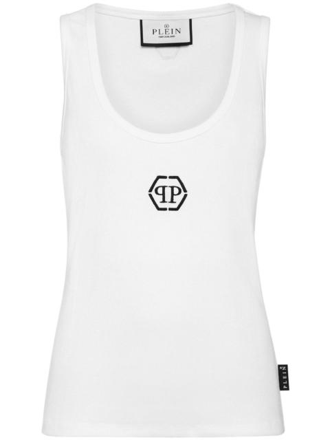 logo-embroidered ribbed tank top